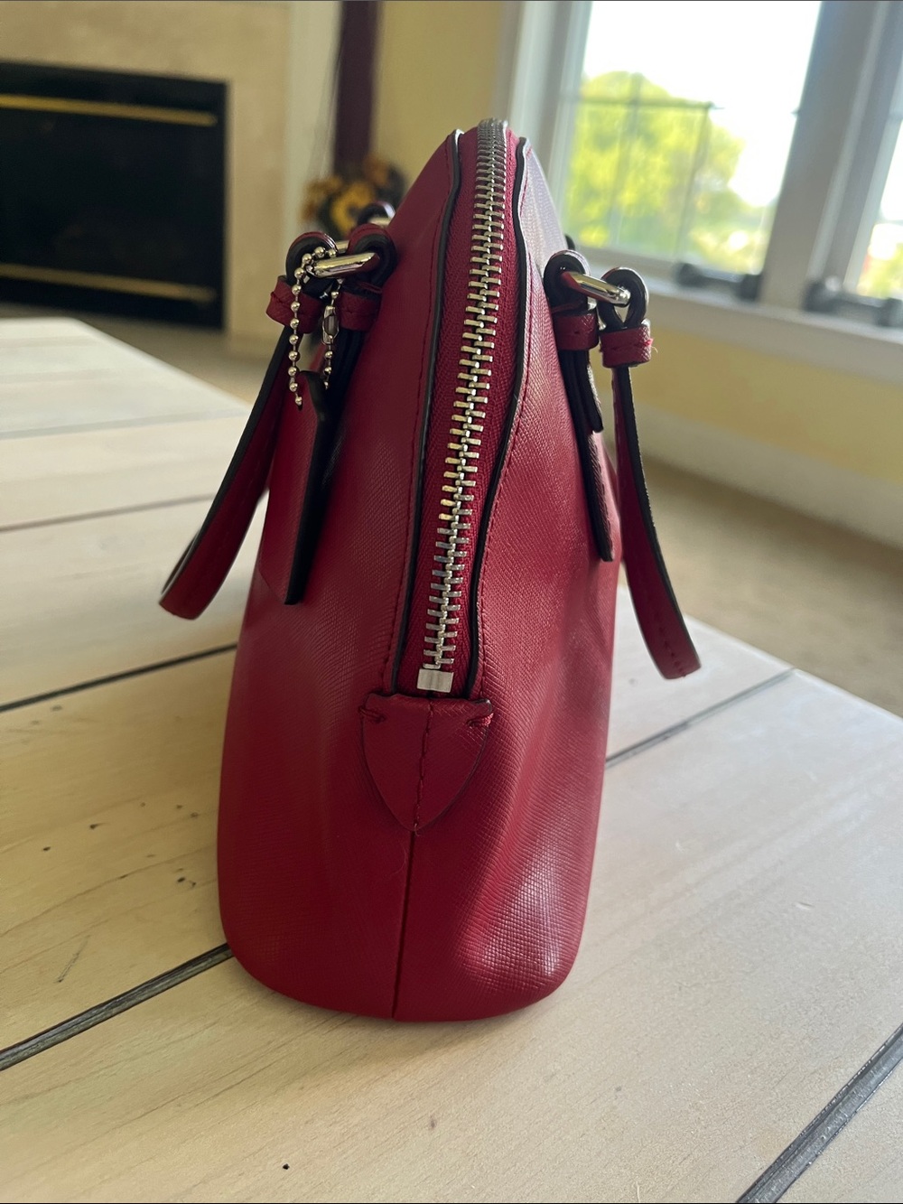 COACH Peyton Mini Red Leather Dome Satchel and Crossbody Bag - Picture 8 of 11